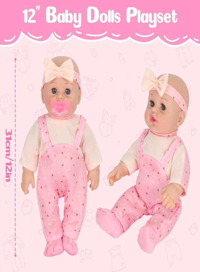 Mastom 12'' Baby Doll Playset with 4 Outfits Backpack, 12 Inch Realistic Baby Dolls with Clothes Backpack and 2 Bottles Bib Quilt Nipple Socks, Pretend Play Baby Doll Gift for Toddlers Girls Age 3+ - Image 3